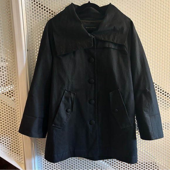 Banana Republic Wide Collar Trench-style Coat Size S in Black GUC - Picture 3 of 13